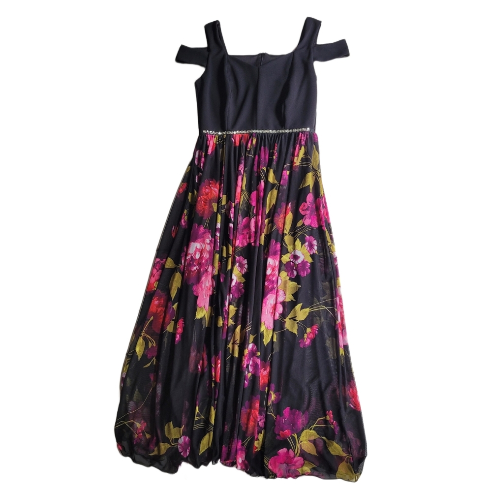 Alexa B Nites Evening Gown Floral Cold Shoulder Worn Once Size 10